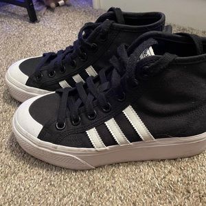 Womens Adidas black and white Platform mid sneakers